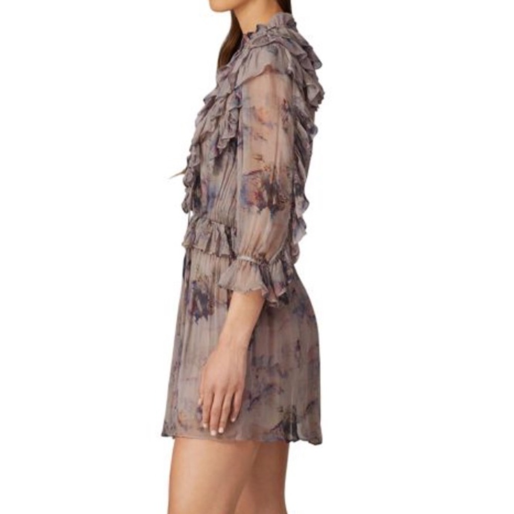 IRO Banon Floral Mini Blouson Dress Ruffles V-Neck Lace Up Size 44 - Picture 3 of 16